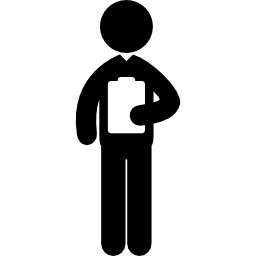 Man standing reading medical history in his hand icon