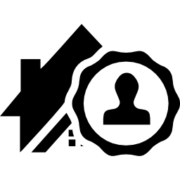 simbolo di affari immobiliari di una casa con il proprietario su un badge icona