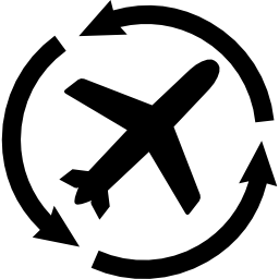 silueta de avión con círculo de flechas icono