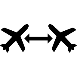 Two mirroring airplanes symbol with double arrow in the middle icon