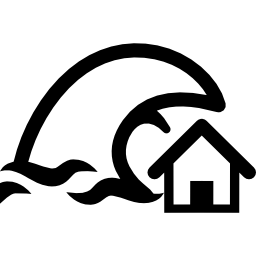 símbolo de seguro de tsunami de uma casa e uma grande onda oceânica Ícone