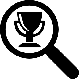 Sportive cup under magnifying glass tool icon