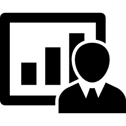 zakenman op bedrijfspresentatie met grafische staven icoon