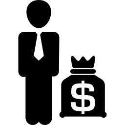 Businessman with dollars money bag icon