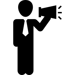 Man talking by a speaker icon