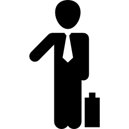 hombre de negocios, posición, con, maleta icono