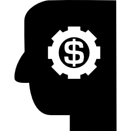 testa dell'uomo con il simbolo del dollaro in un ingranaggio icona