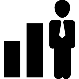 Бизнесмен в графике восходящих бизнес-баров иконка
