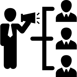 Businessman with a speaker in hierarchical graphic of business icon