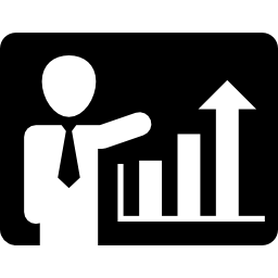 biznesmen przedstawiający rosnącą grafikę przedstawiającą ulepszanie biznesu ikona