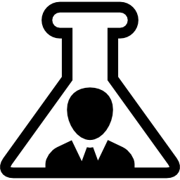 geschäftsmann in einem laborkolben-experimentiersymbol icon