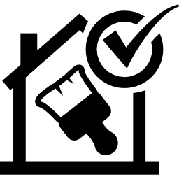 Paint brush in a house with verified sign icon
