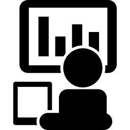 Computer worker on back view icon