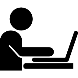 Man working on a laptop from side view icon