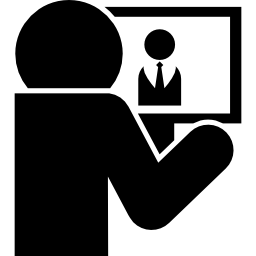 Computer worker on back view icon