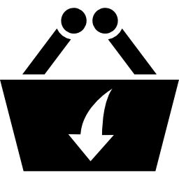 cestino commerciale con simbolo freccia giù icona