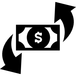 Dollars money bill with two rotating arrows business symbol icon
