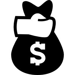 Hand holding money bag of dollars icon