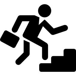 Businessman ascending by stair steps icon