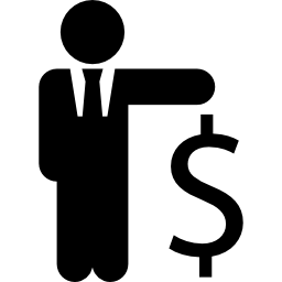 hombre de negocios, con, signo de dólar icono