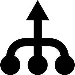 Ascending arrow symbol with three circles icon
