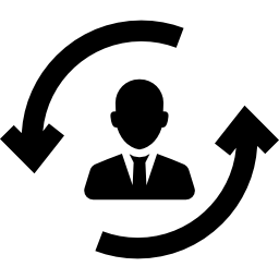 Man between two circular rotating arrows icon