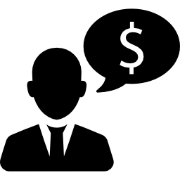 Business man talking about cash dollars icon