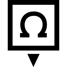 segno omega in un quadrato con freccia giù icona