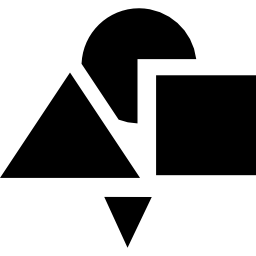 gruppo di forme geometriche con freccia giù icona