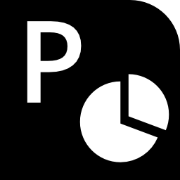 lettera p e grafica a torta in un quadrato icona