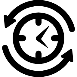 símbolo de búsqueda de trabajo de un reloj con flechas alrededor icono