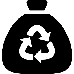 Wiping trash bag with recycle symbol of arrows triangle icon