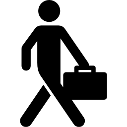 Business man walking with suitcase icon