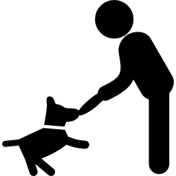 Dog bitting a stick playing with a man icon