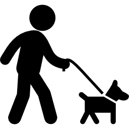 Dog with belt walking with a man icon