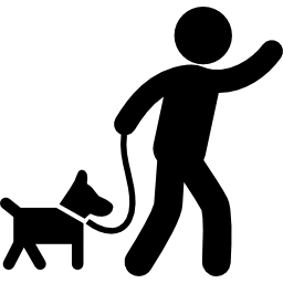 man die een hond draagt met een riem om te lopen icoon