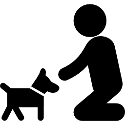 man op zijn knieën om zijn hond te knuffelen icoon