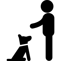 hondenpuppy zit voor zijn man icoon