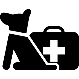 Dog with first aid kit bag icon