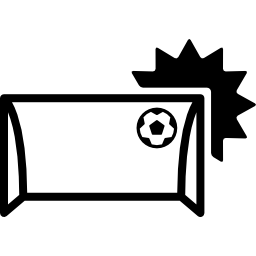 fußball-annotation mit dem ball, der durch den oberen rechten winkel in den bogen eintritt icon