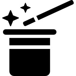 Magician hat and magic wand icon