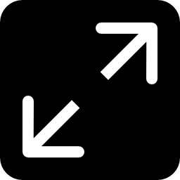 twee tegenover elkaar liggende diagonale pijlen in een zwart vierkant icoon