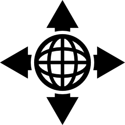 griglia del globo con quattro frecce in direzioni diverse icona