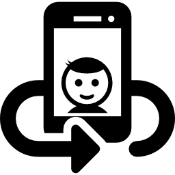 selfie auf dem telefonbildschirm mit rotierendem pfeil icon