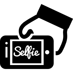 selfie sullo schermo del telefono in una mano icona