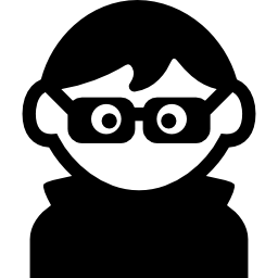 jongen met bril, donkere kleding en haar icoon