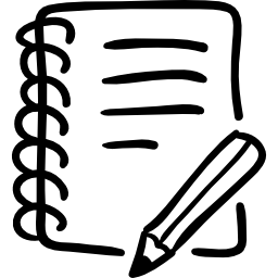 Блокнот и карандаш рисованной письменные принадлежности иконка