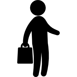 homme affaires, à, sac main, debout, silhouette Icône