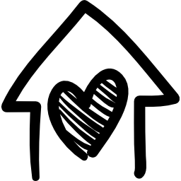 casa con costruzione disegnata a mano del cuore icona