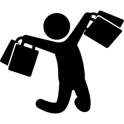 comprador feliz saltando con bolsas de compras icono